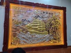 Tranh Thuận Buồm Xuôi Gió Kích Thước 230 x168 Đồng Đỏ/ Vàng Xước Dát Vàng  - Khung Sồi