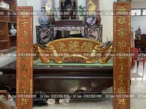 Cuốn Thư Câu Đối Đức Lưu Quang Dát Vàng Kích Thước Cuốn Thư 175*50*4 - Câu Đối 175*28*4 Gỗ Hương Đá