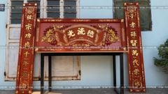 Bộ Hoành Phi Câu Đối Gỗ Hương Đỏ Đức Lưu Quang Tích Mai Điểu Dát Vàng Hoành Phi 175*67*4 - Câu Đối 175*28*4