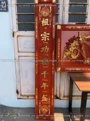 Bộ Hoành Phi Câu Đối Gỗ Hương Đỏ Đức Lưu Quang Tích Mai Điểu Dát Vàng Hoành Phi 197*68*4 - Câu Đối 197*28*4