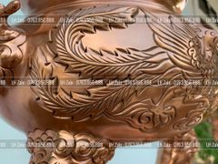 Đỉnh Đồng Ngũ Sự Bằng Đồng Đỏ Mộc Nguyên Khối Song Long Chầu Nguyệt Cao 50 Cm