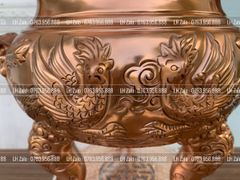 Đỉnh Đồng Ngũ Sự Bằng Đồng Đỏ Mộc Nguyên Khối Song Long Chầu Nguyệt Cao 50 Cm