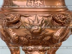 Đỉnh Đồng Ngũ Sự Bằng Đồng Đỏ Mộc Nguyên Khối Song Long Chầu Nguyệt Cao 50 Cm