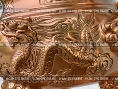 Bộ Tam Sự Hạc Bằng Đồng Đỏ Mộc Nguyên Khối Song Long Chầu Nguyệt Cao 50 Cm