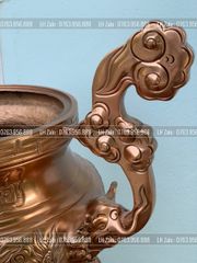 Đỉnh Đồng Ngũ Sự Bằng Đồng Đỏ Mộc Nguyên Khối Song Long Chầu Nguyệt Cao 50 Cm