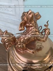 Đỉnh Đồng Ngũ Sự Bằng Đồng Đỏ Mộc Nguyên Khối Song Long Chầu Nguyệt Cao 60 Cm