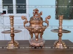 Bộ Tam Sự Nến Bằng Đồng Đỏ Mộc Nguyên Khối Song Long Chầu Nguyệt Cao 60 Cm
