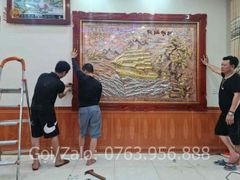 Tranh Thuận Buồm Xuôi Gió Kích Thước 230 x168 Đồng Đỏ/ Vàng Xước Dát Vàng  - Khung Sồi