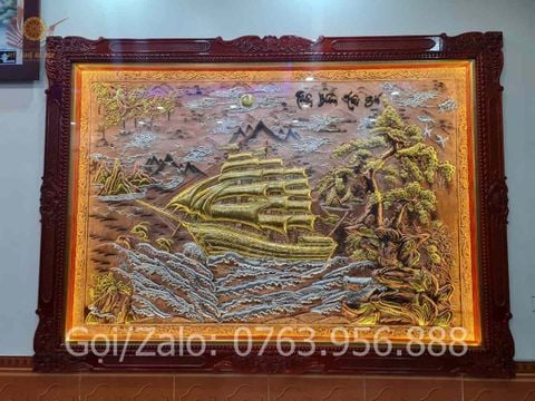 Tranh Thuận Buồm Xuôi Gió Kích Thước 230 x168 Đồng Đỏ/ Vàng Xước Dát Vàng  - Khung Sồi