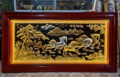 Tranh Mã Đáo Thành Công  Kích Thước 170 x90  Đồng Vàng Nền Đen Dát  - Khung Sồi Trơn