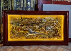 Tranh Mã Đáo Thành Công  Kích Thước 170 x90  Đồng Vàng Xước Dát Vàng   - Khung Sồi Đục Trơn