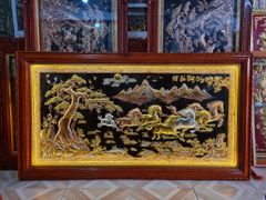 Tranh Mã Đáo Thành Công  Kích Thước 170 x90  Đồng Đỏ Nền Đen Dát  - Khung Sồi Trơn