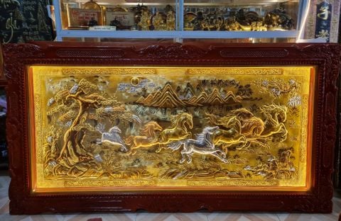 Tranh Mã Đáo Thành Công  Kích Thước 170 x90  Đồng Vàng Xước Dát Vàng   - Khung Sồi Đục Hoa Tây