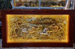 Tranh Mã Đáo Thành Công  Kích Thước 170 x90  Đồng Vàng Xước Dát Vàng   - Khung Sồi Đục Hoa Tây