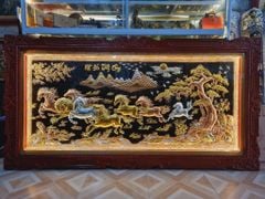 Tranh Mã Đáo Thành Công  Kích Thước 170 x90  Đồng Đỏ Nền Đen Dát  - Khung Sồi Đục Hoa Tây