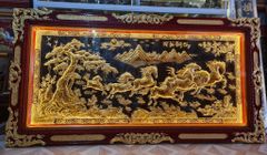 Tranh Mã Đáo Thành Công Kích Thước 230 x120  Đồng Vàng  Nền Đen Dát Vàng - Khung Sồi Đục Hoa Văn Dát Vàng Khung