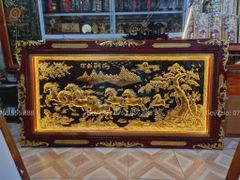 Tranh Mã Đáo Thành Công Kích Thước 170 x90  Đồng Vàng  Nền Đen Dát Vàng - Khung Sồi Đục Hoa Văn Dát Vàng Khung