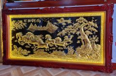 Tranh Mã Đáo Thành Công  Kích Thước 170 x90  Đồng Vàng Nền Đen Dát  - Khung Sồi Trơn
