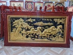 Tranh Mã Đáo Thành Công  Kích Thước 170 x90  Đồng Vàng Nền Đen Dát  - Khung Sồi Đục Hoa Tây