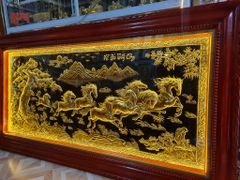 Tranh Mã Đáo Thành Công  Kích Thước 170 x90  Đồng Vàng Nền Đen Dát  - Khung Sồi Trơn