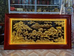 Tranh Mã Đáo Thành Công  Kích Thước 170 x90  Đồng Vàng Nền Đen Dát  - Khung Sồi Trơn