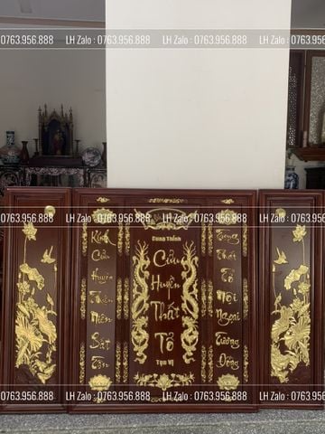 Tranh Thờ Cửu Huyền Thất Tổ Gỗ Gõ Đỏ Màu Giả Cổ Kích Thước 184*128 Cm