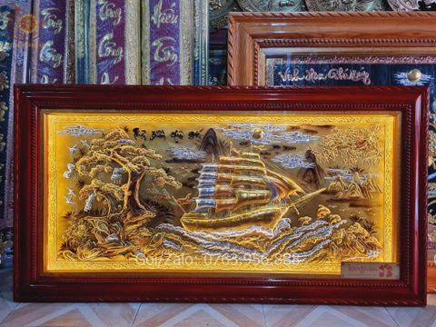 Tranh Thuận Buồm Xuôi Gió Kích Thước 170 x90  Đồng Vàng Xước Dát  - Khung Sồi Trơn