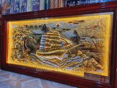 Tranh Thuận Buồm Xuôi Gió Kích Thước 170 x90  Đồng Vàng Xước Dát  - Khung Sồi Trơn