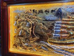 Tranh Thuận Buồm Xuôi Gió Kích Thước 170 x90  Đồng Vàng Xước Dát  - Khung Sồi Trơn