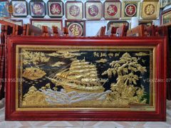 Tranh Thuận Buồm Xuôi Gió Kích Thước 170 x90  Đồng Vàng Nền Đen Dát  - Khung Sồi Đục Trơn