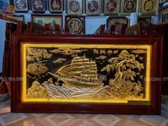 Tranh Thuận Buồm Xuôi Gió Kích Thước 170 x90  Đồng Vàng Nền Đen Dát  - Khung Sồi Đục Trơn