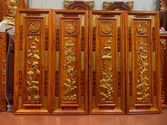 Tranh Gỗ Tứ Quý - Gỗ Hương Đỏ  - Kích Thước 107*37*3