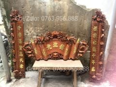 Cuốn Thư Câu Đối Gỗ Gụ Song Long Kích Thước Cuốn Thư 140*61*4 - Câu Đối 155*28*4 Mẫu chữ Đức Lưu Quang