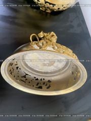 Đỉnh Đồng Ngũ Sự Bằng Đồng Dát Vàng Song Long Chầu Nguyệt Cao 60 Cm