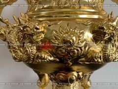 Đỉnh Đồng Ngũ Sự Bằng Đồng Dát Vàng Song Long Chầu Nguyệt Cao 60 Cm