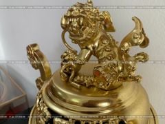 Đỉnh Đồng Ngũ Sự Bằng Đồng Dát Vàng Song Long Chầu Nguyệt Cao 60 Cm