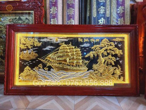 Tranh Thuận Buồm Xuôi Gió Kích Thước 170 x90  Đồng Vàng Nền Đen Dát  - Khung Sồi Đục Trơn