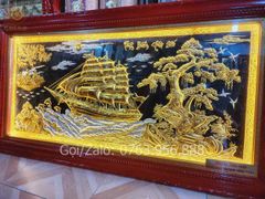 Tranh Thuận Buồm Xuôi Gió Kích Thước 170 x90  Đồng Vàng Nền Đen Dát  - Khung Sồi Đục Trơn
