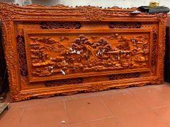 Tranh Gỗ Đồng Quê - Gỗ Hương Đỏ - Khung Hoa Tây