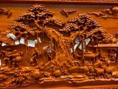 Tranh Gỗ Đồng Quê - Gỗ Hương Đỏ - Khung Hoa Tây