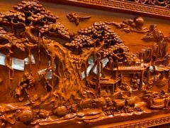 Tranh Gỗ Đồng Quê - Gỗ Hương Đỏ - Khung Hoa Tây