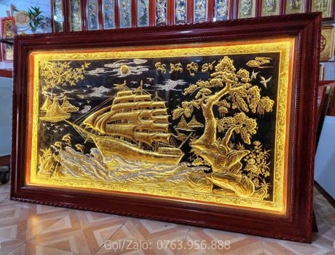 Tranh Thuận Buồm Xuôi Gió Kích Thước  255*155 Cm Đồng Vàng Nền Đen Dát Vàng - Khung Trơn