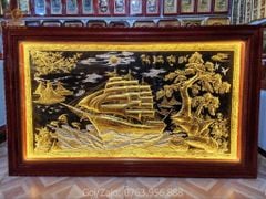Tranh Thuận Buồm Xuôi Gió Kích Thước  255*155 Cm Đồng Vàng Nền Đen Dát Vàng - Khung Trơn