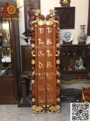 Cuốn Thư Câu Đối Gỗ Hương Đỏ Đức Lưu Quang Chữ Việt Kích Thước Cuốn Thư 197*87*4 - Câu Đối 197*28*4 Dát Vàng Theo Yêu Cầu