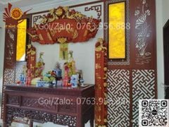 Cuốn Thư Câu Đối Gỗ Hương Đỏ Đức Lưu Quang Chữ Việt Kích Thước Cuốn Thư 197*87*4 - Câu Đối 197*28*4 Dát Vàng Theo Yêu Cầu