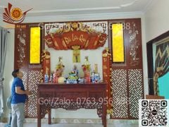 Cuốn Thư Câu Đối Gỗ Hương Đỏ Đức Lưu Quang Chữ Việt Kích Thước Cuốn Thư 197*87*4 - Câu Đối 197*28*4 Dát Vàng Theo Yêu Cầu
