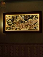 Tranh Đồng Quê Kích Thước 230 x 120 - Đồng Đỏ Nền Đen Dát Vàng - Khung Gỗ Sồi Nga, Đục Trơn