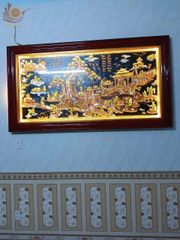 Tranh Đồng Quê Kích Thước 230 x 120 - Đồng Đỏ Nền Đen Dát Vàng - Khung Gỗ Sồi Nga, Đục Trơn