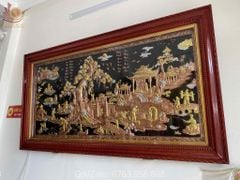 Tranh Đồng Quê Kích Thước 230 x 120 - Đồng Đỏ Nền Đen Dát Vàng - Khung Gỗ Sồi Nga, Đục Trơn
