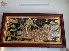 Tranh Đồng Quê Kích Thước 230 x 120 - Đồng Đỏ Nền Đen Dát Vàng - Khung Gỗ Sồi Nga, Đục Trơn